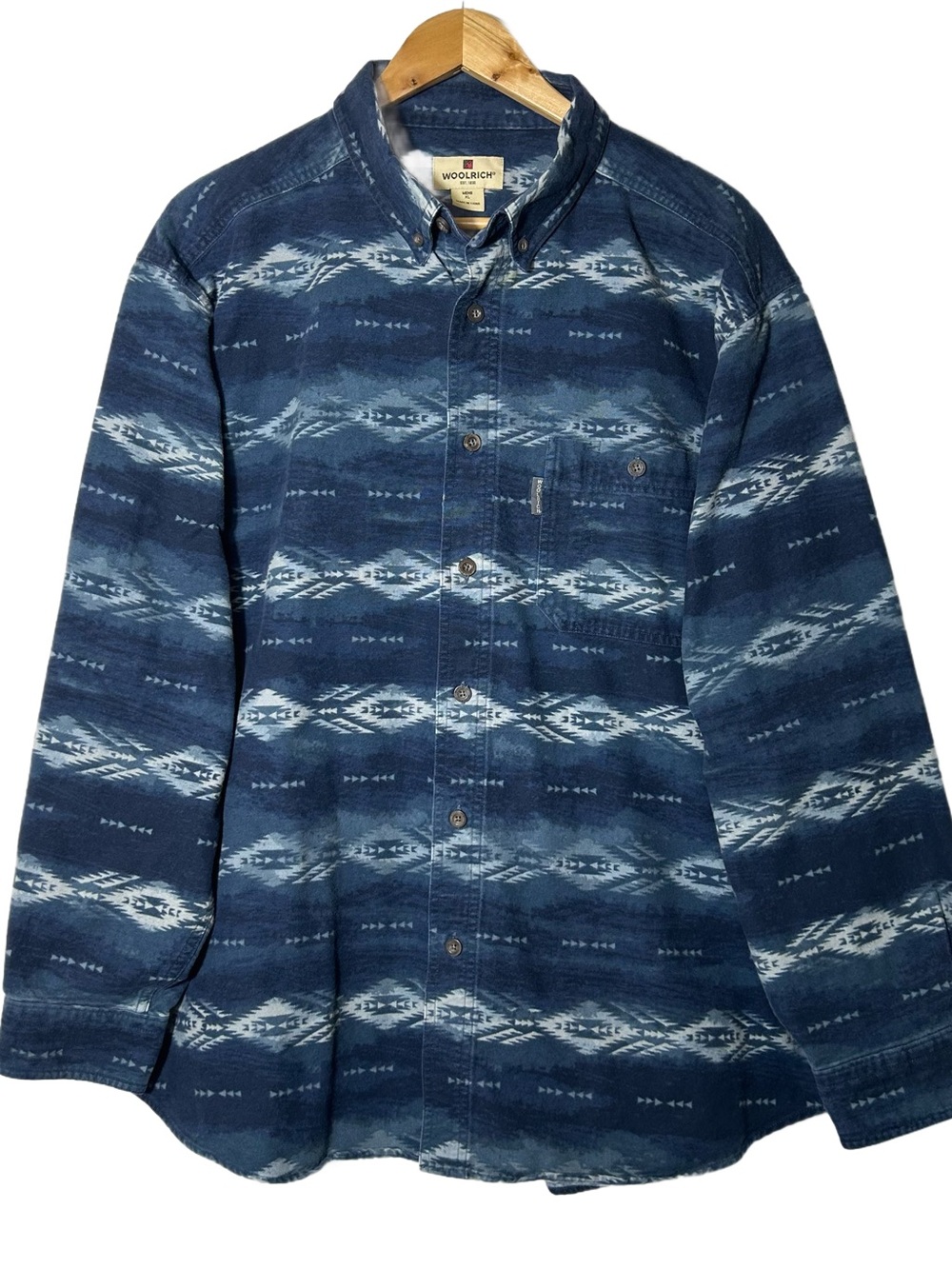Woolrich Shirt Blue Flannel Patterned Men's Button Heavyweight Vintage